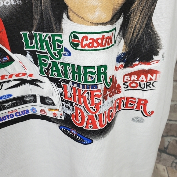 Vintage Drag Racing Ashley & John Force  Mustang Tshirt Medium White - Picture 8 of 13